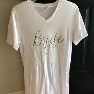 Women’s White V Neck Bride T Shirt Gold Letters